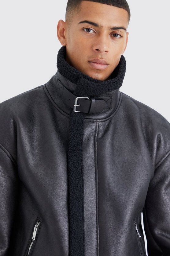 Kastige PU-Fliegerjacke
