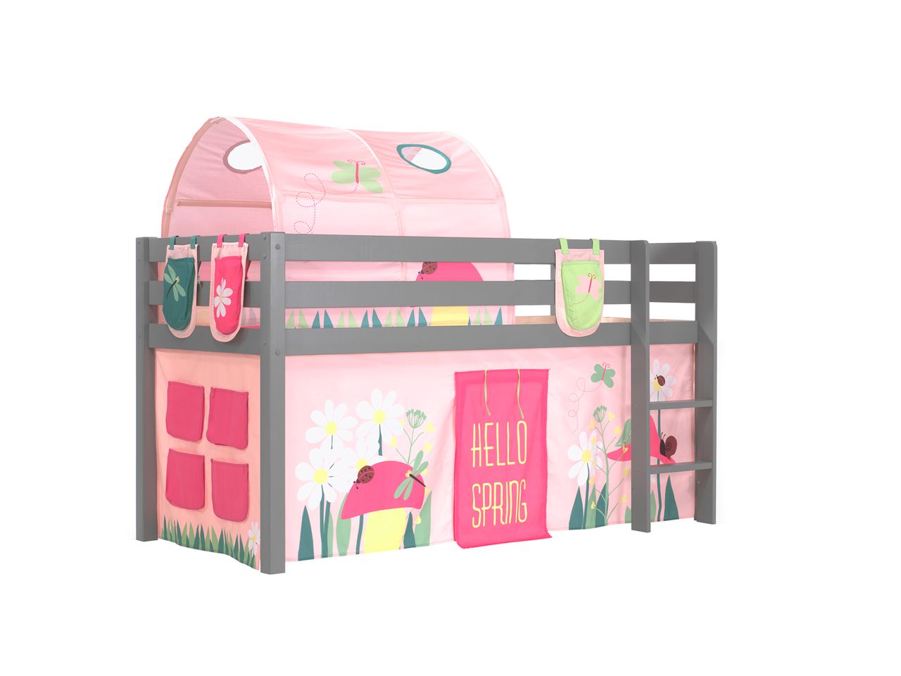 VIPACK Spielbett Pino mit Textilset Vorhang, Tunnel und 3 Taschen 