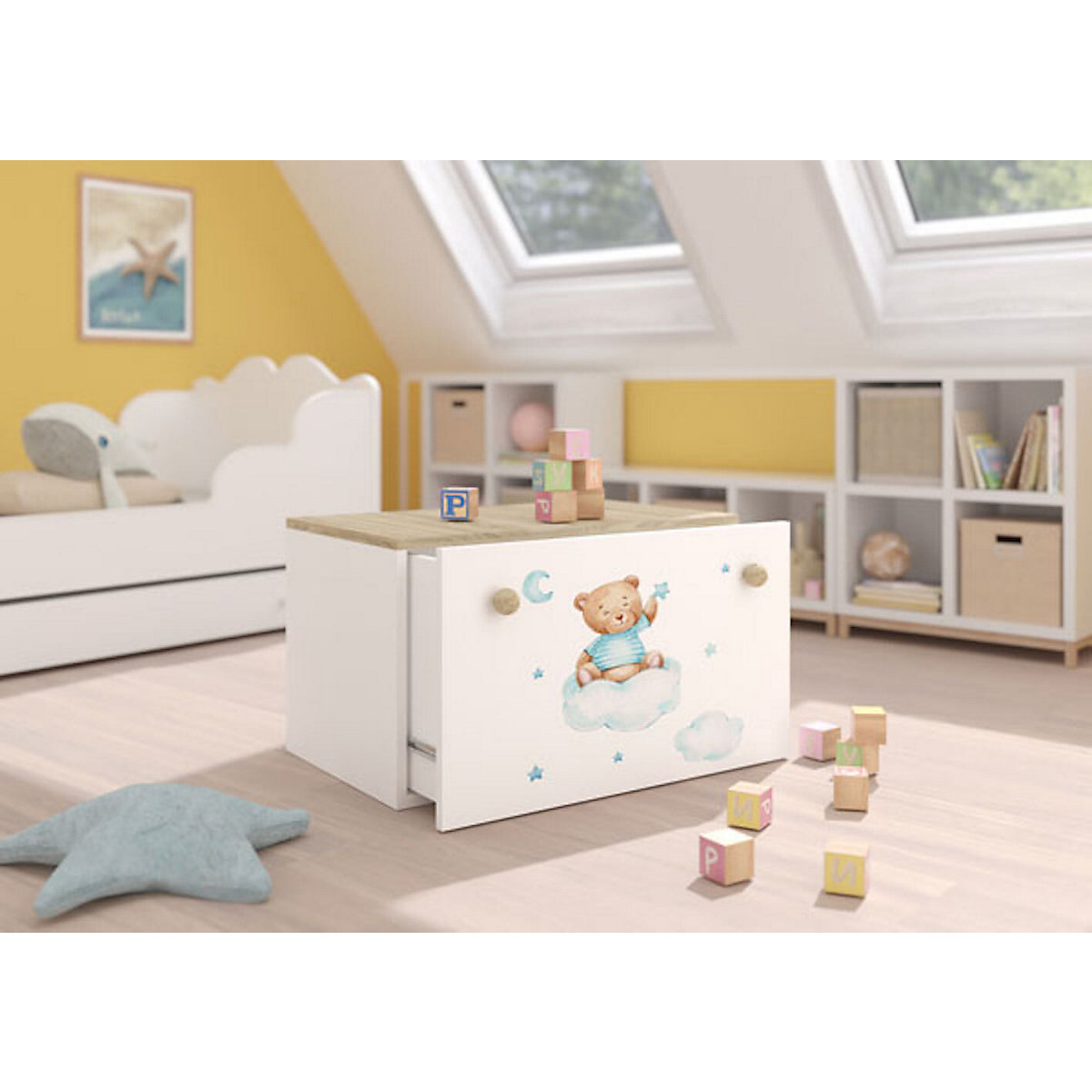 Spielzeugtruhe Sitztruhe Inga 70cm Motiv wählbar mit 1 Schublade