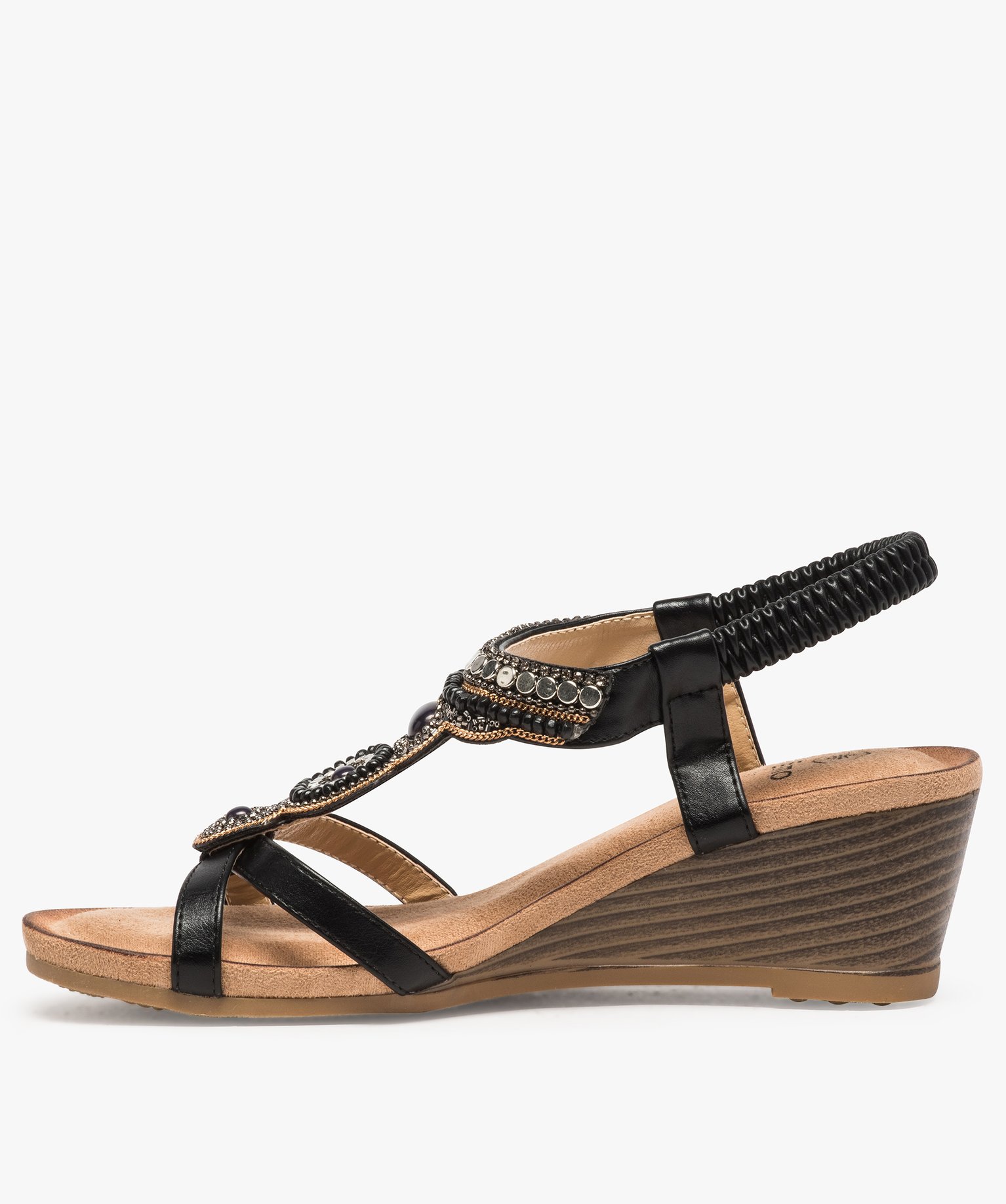 Sandales femme à brides élastiques ornées de perles noir | GEMO