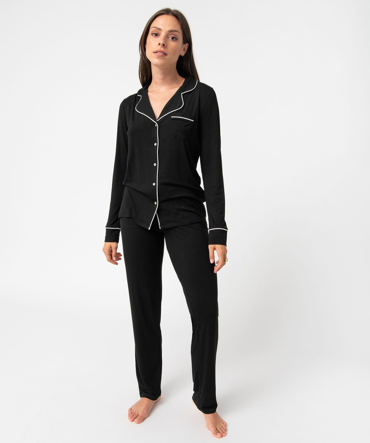 Pyjama deux pièces : chemise et pantalon femme noir | GEMO