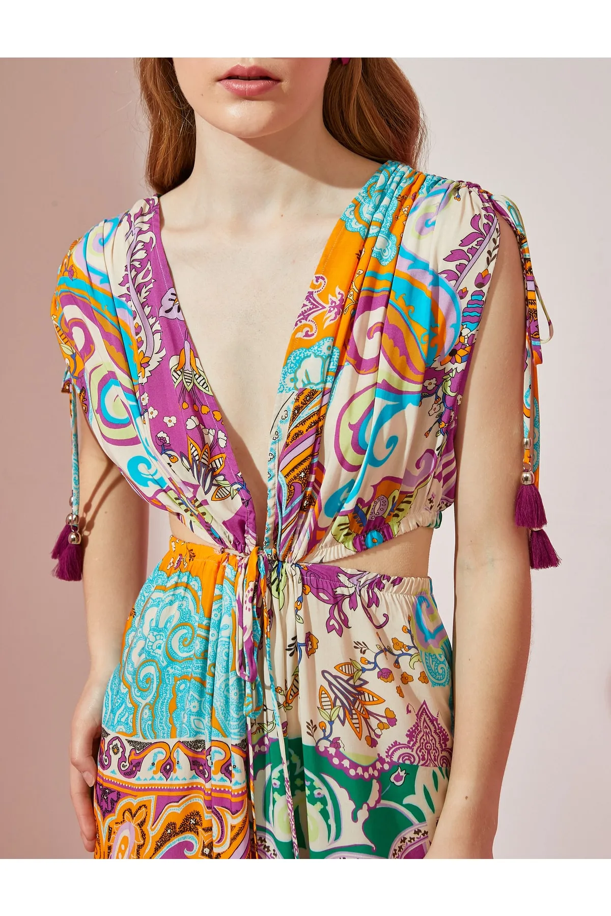 Koton  Langes Kleid mit ethnischem Muster und Quastendetails