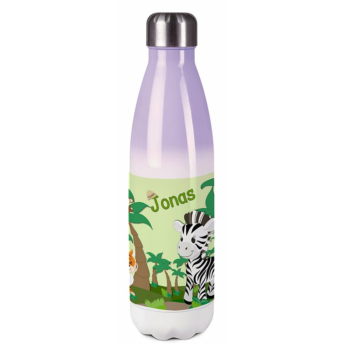 Edelstahl Kinder Thermoflasche / Trinkflasche bunt Safari-Zebra Spülmaschinenfest, Auslaufsicher, Bruchfest, Doppelwandig, Für Heißgetränke geeignet, Mit Deckel, Isoliert