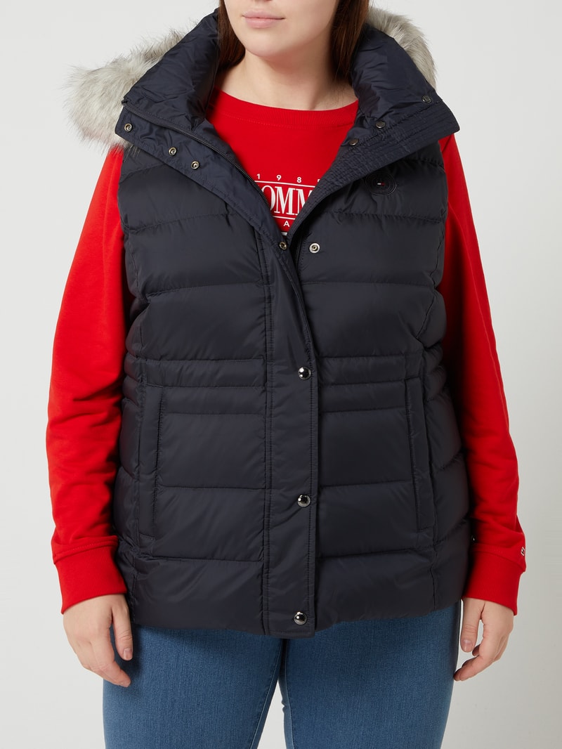 PLUS SIZE Daunenweste mit abnehmbarer Kapuze in marineblau