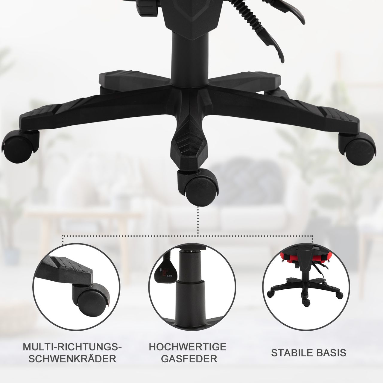 Vinsetto Ergonomischer Bürostuhl Gaming Stuhl Drehstuhl mit Fußstütze Schwarz