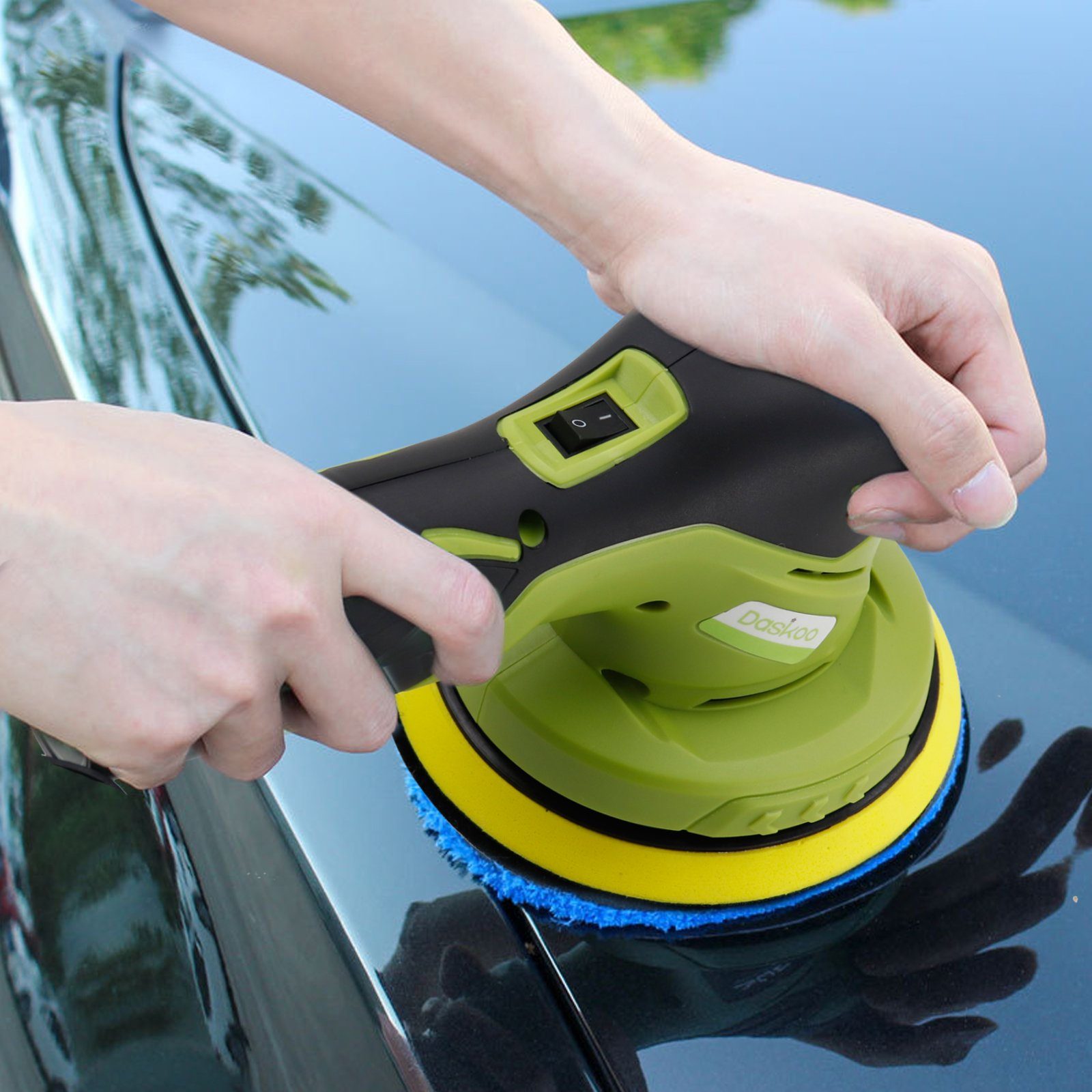Daskoo Exzenter Poliermaschine Auto Polierer Poliergerät Ø150mm,12V, 6 Geschwindigkeiten Politur set