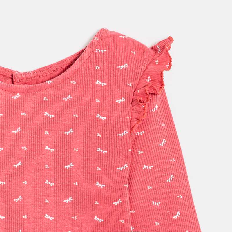 T-shirt maille côtelée à volants bébé fille