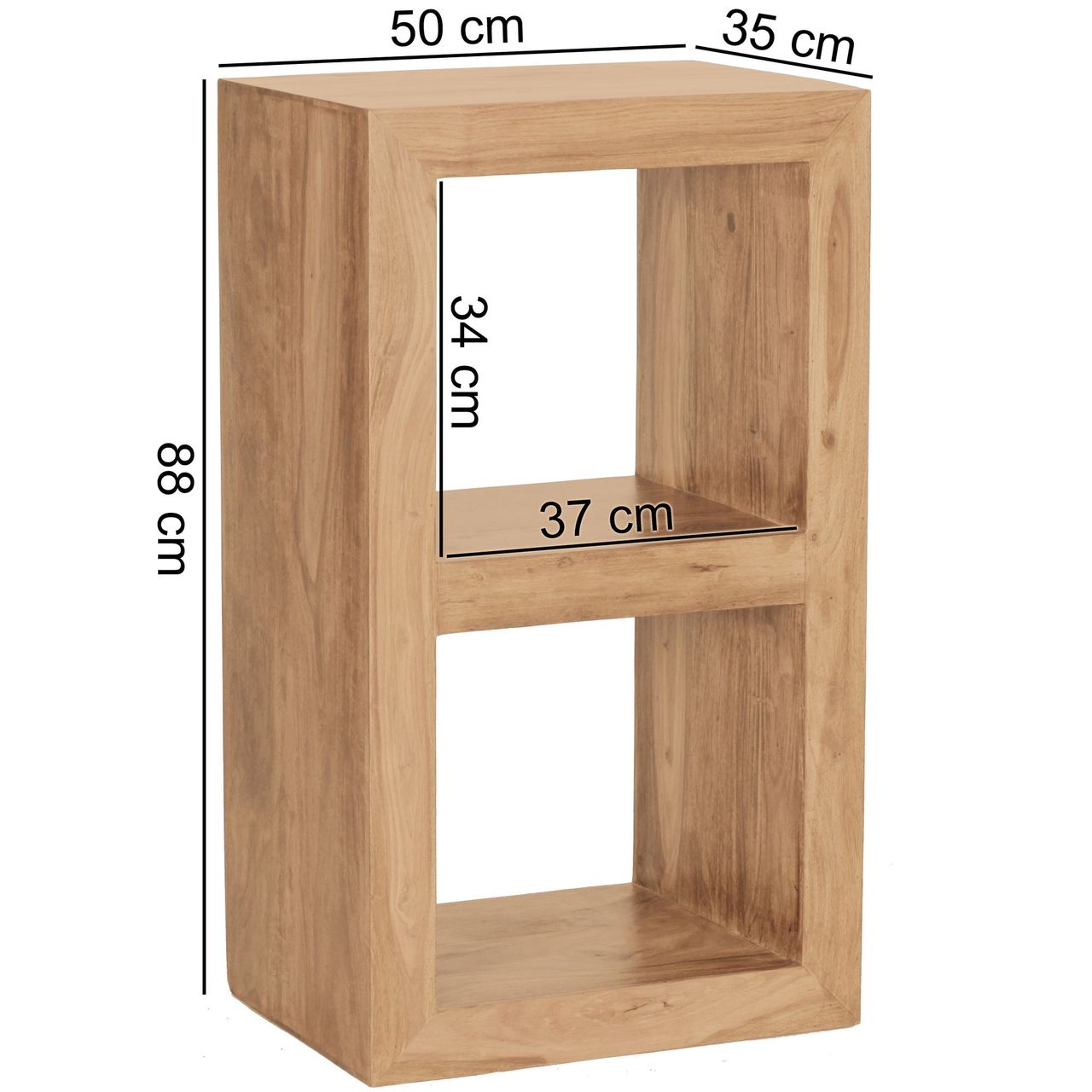 Wohnling Akazie Standregal Massiv 88 cm mit 2 Böden Massivholz