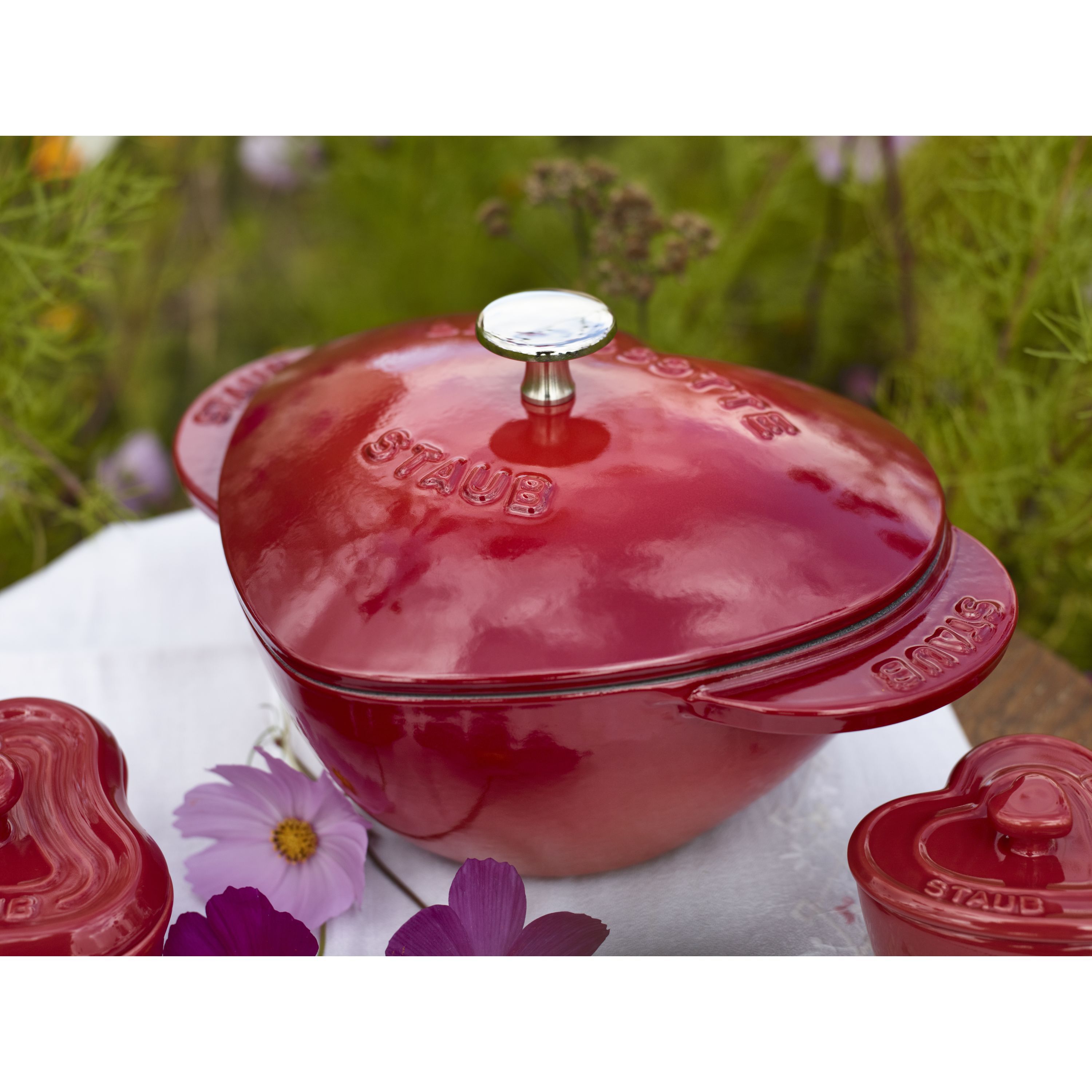 Cocotte 20 cm, Herz, Kirsch-Rot, Gusseisen