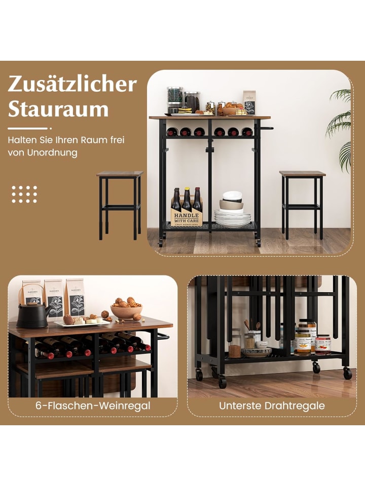 COSTWAY Esstisch Set 3 teilig in Braun günstig kaufen onesize