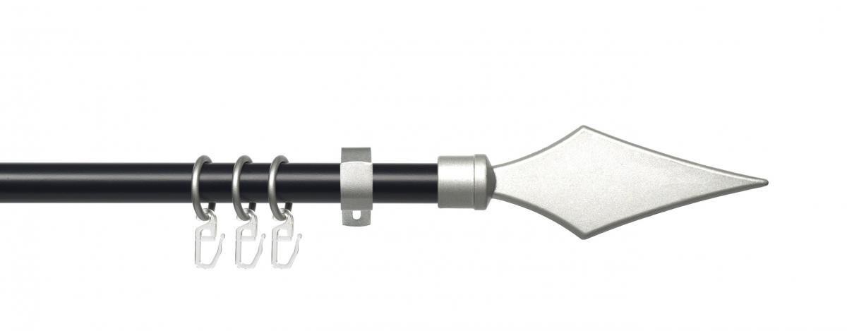 Bella Casa Stilgarnitur Gardinenstange 1-läufig, Hektor 20 mm Ø, 200 cm, schwarz-silber