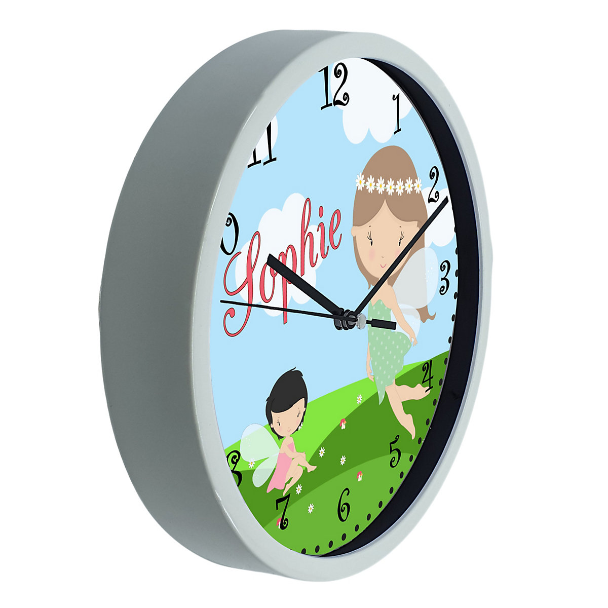 Kinder Wanduhr laufruhig personalisiert mit Name Fee