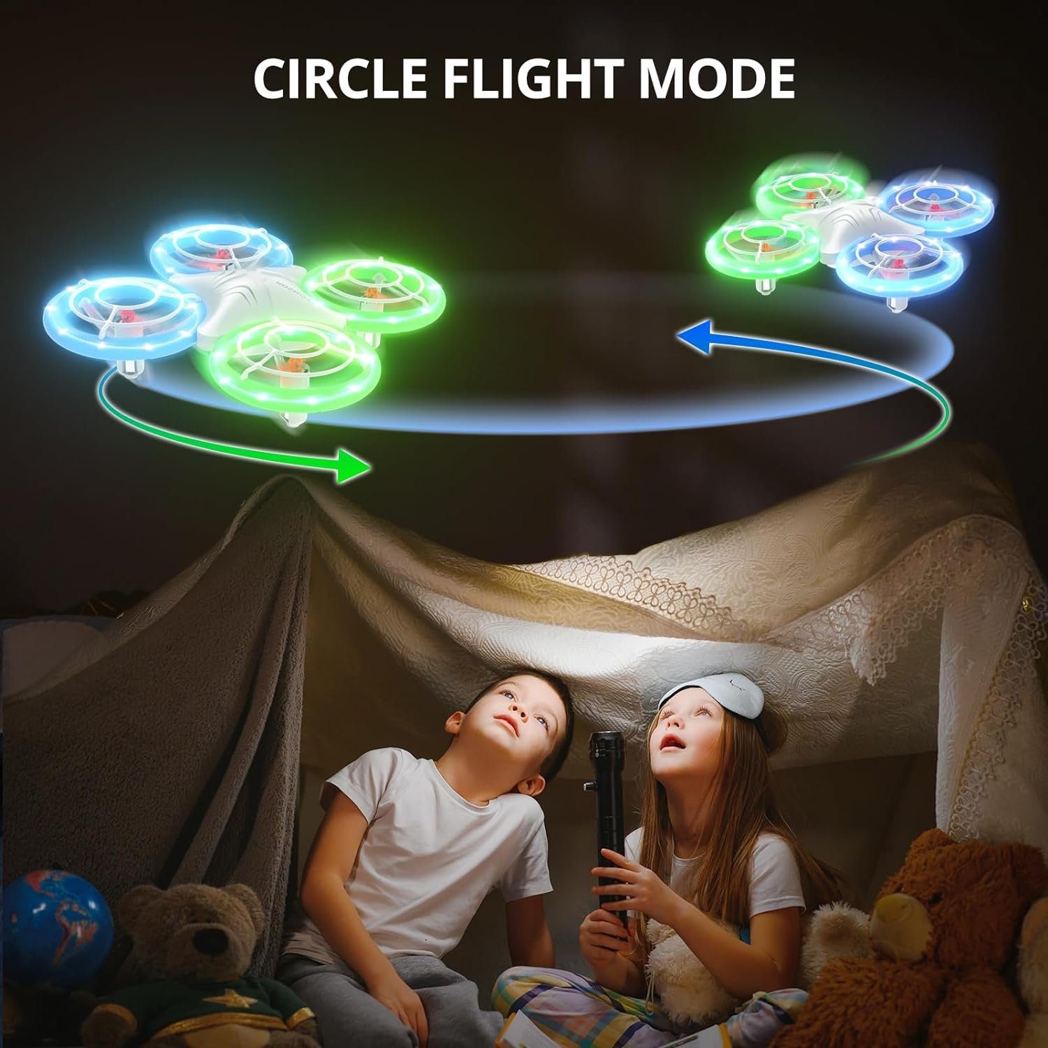Tomzon Mini Drohne für Kinder, Blauen und Grünen LED Lichter Drohne (Fliege mit Leichtigkeit: 2 Akkus, 3D-Flip, Kopflos-Modus, für Anfänger)