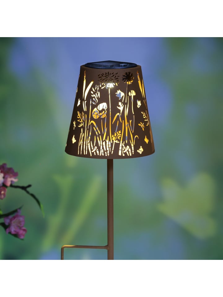 MARELIDA 2x LED Solar Gartenleuchten Blumenmuster Gartenstecker H: 58cm in rostbraun günstig kaufen onesize