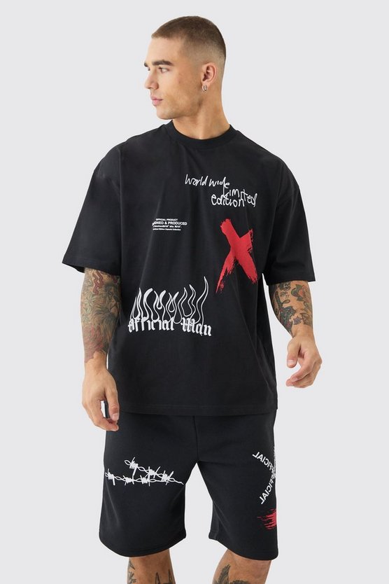 Oversize Man Graffiti T-Shirt und Shorts