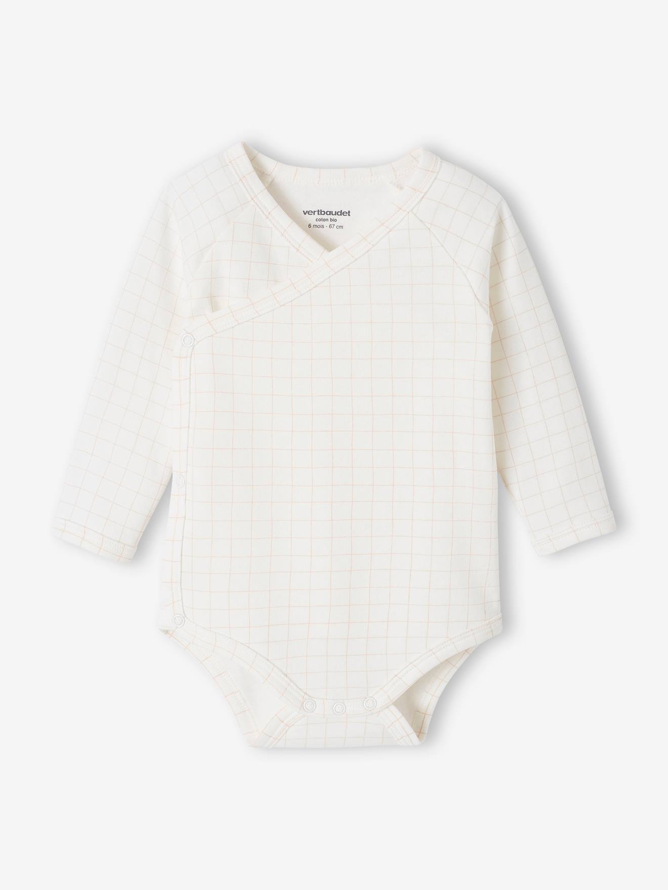 Lot de 3 bodies manches longues bébé en coton bio ouverture naissance rose poudré