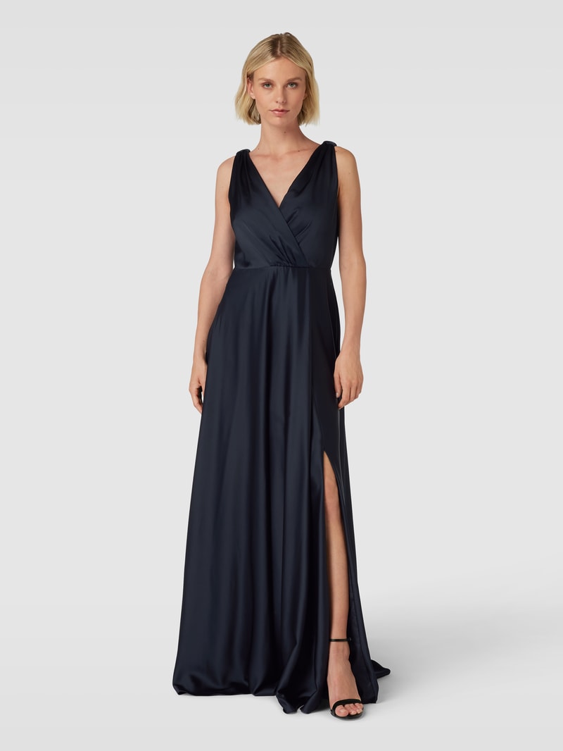 Abendkleid mit V-Ausschnitt in marineblau meliert