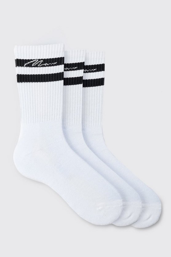 3er-Pack Man Signature Sportsocken in Weiß