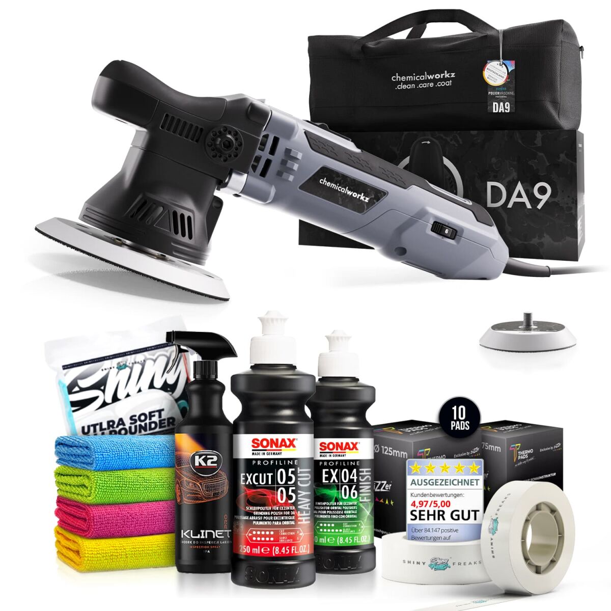 chemicalworkz DA9 Poliermaschinen Set mit Sonax Polituren
