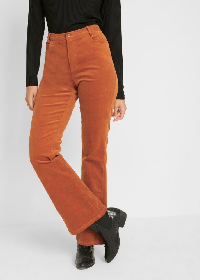 Stretch-Cord-Schlaghose mit High-Waist-Bequembund