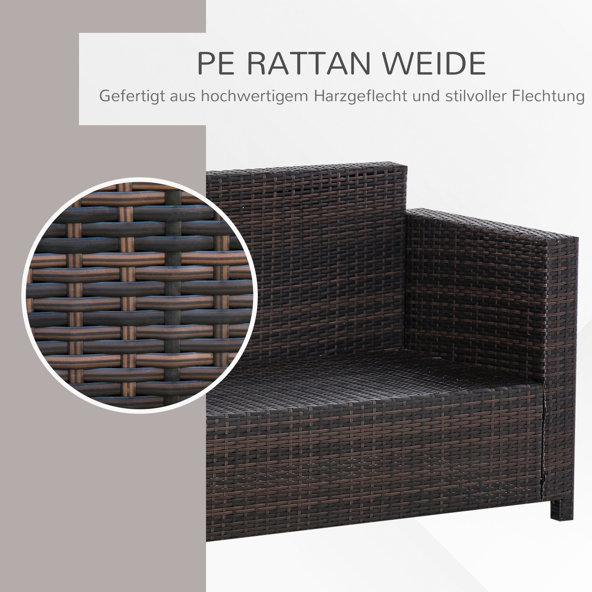 Outsunny Gartenbank 3 - Sitzer Rattansofa mit Kissen