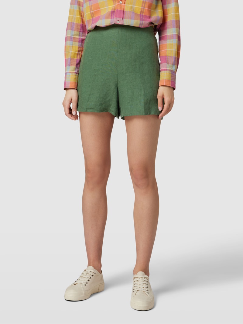 Leinenshorts mit Gesäßtaschen in dunkelgrün