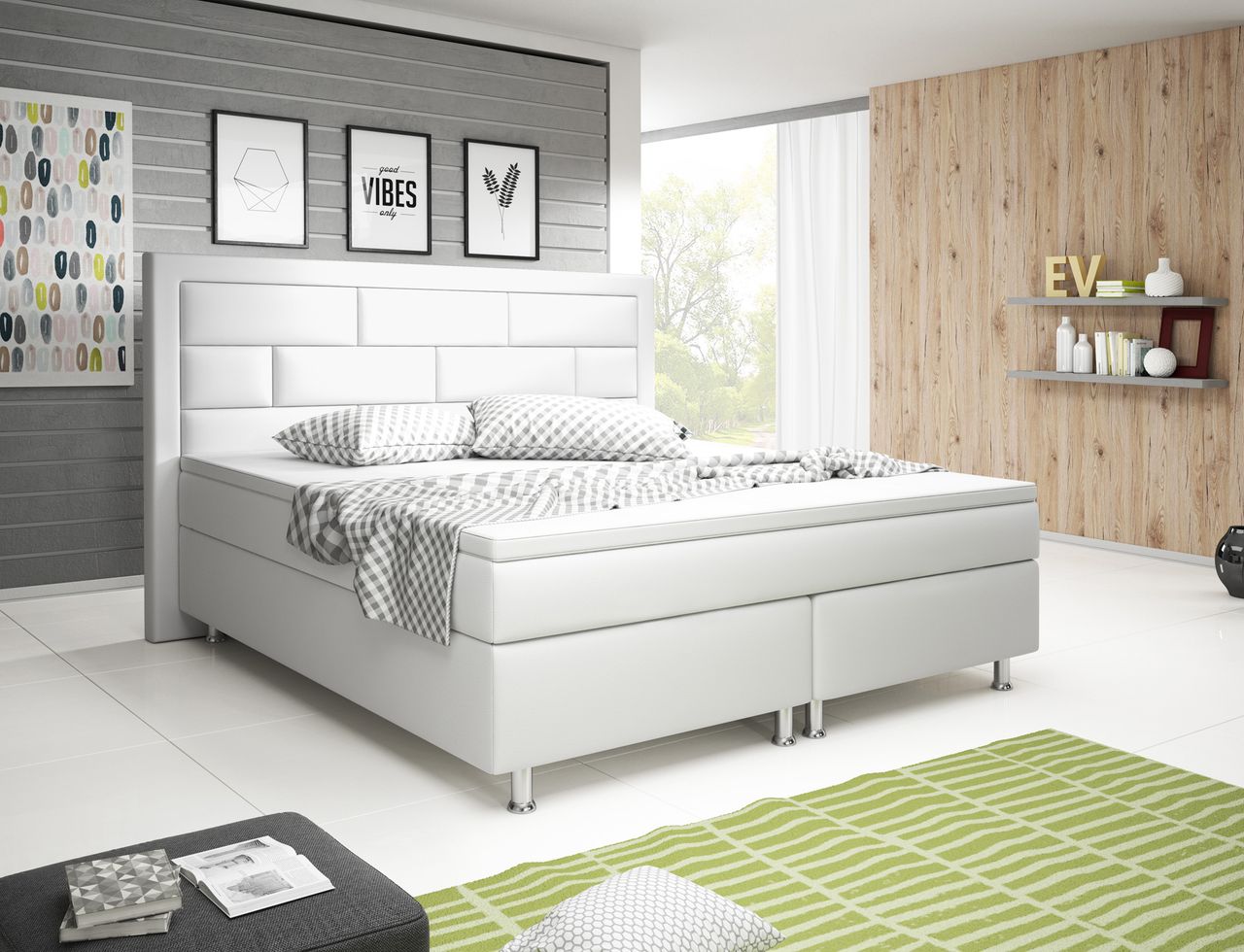 IHG Boxspringbett Nizza 180x200 cm Kunstleder Weiß
