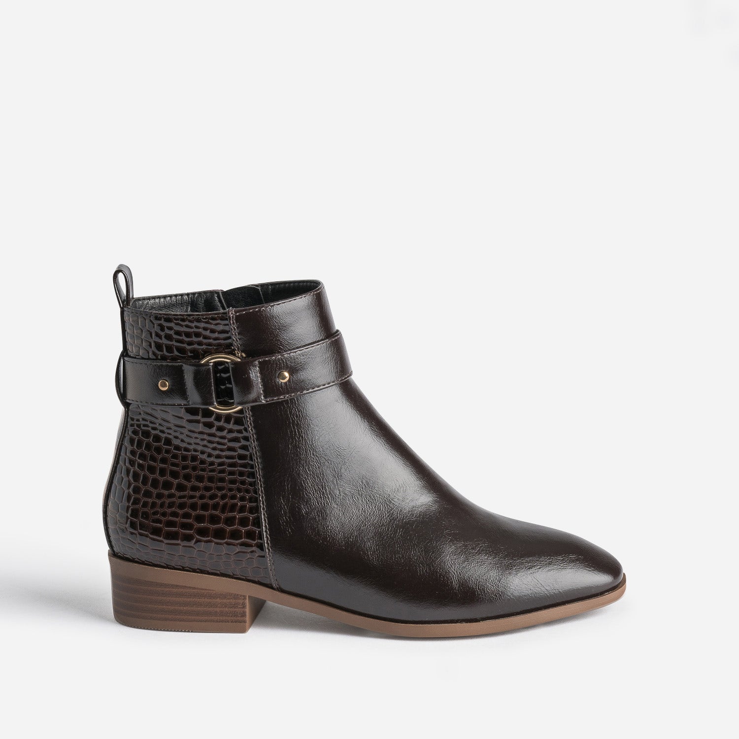 Boots marron éco-conçu détail verni effet python