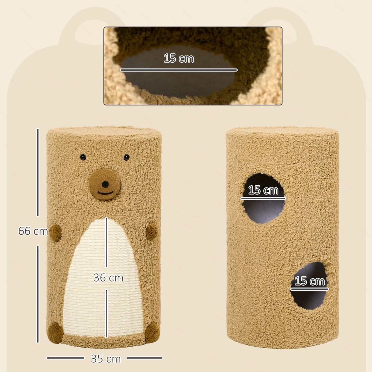 PawHut Kratztonne Höhe 66 cm, Kratzturm mit 2 Höhlen, Katzentonne mit Kratzbrett