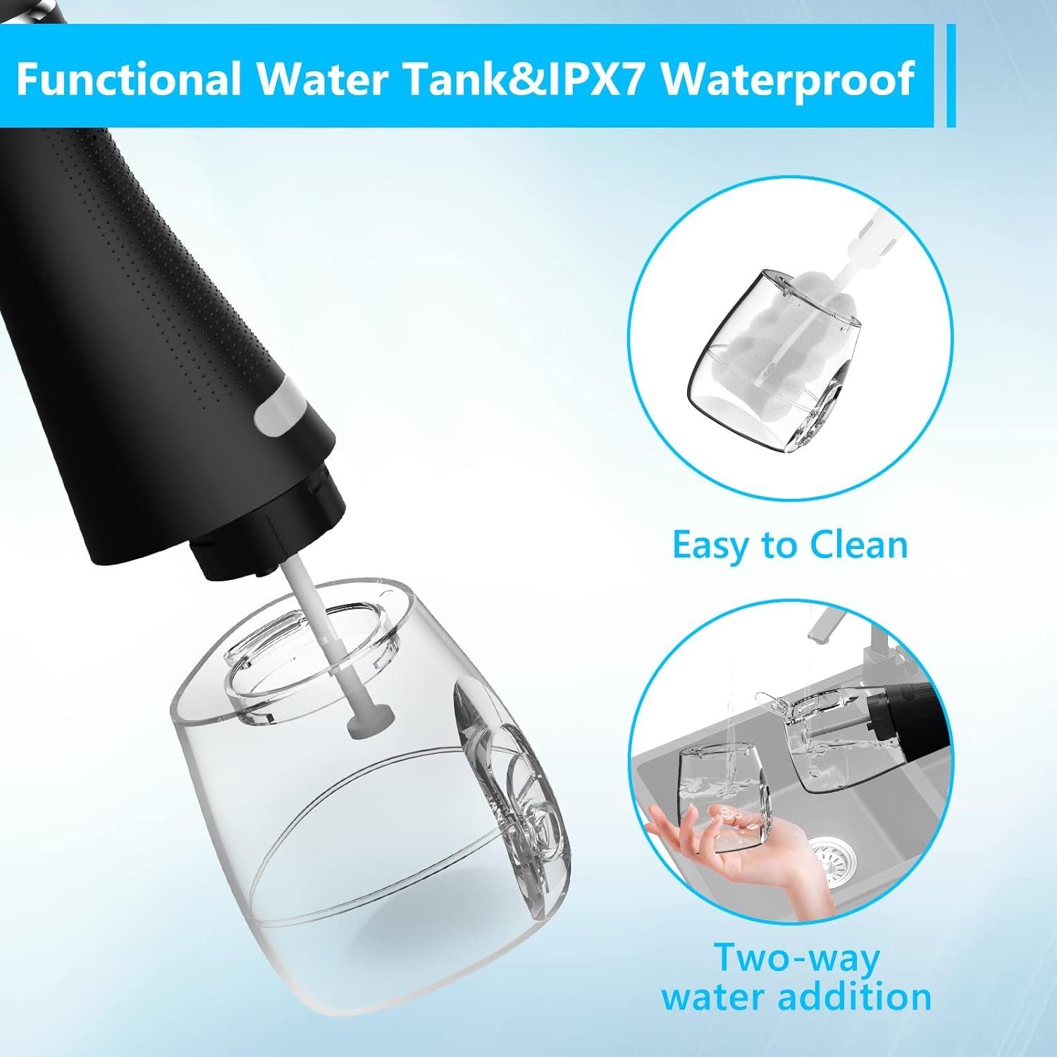 ASLENY Munddusche 300ml/10oz Wassertank, kabelloser professioneller Zahnreiniger, Wasserdicht, Wiederaufladbar, für Reisen und Zuhause
