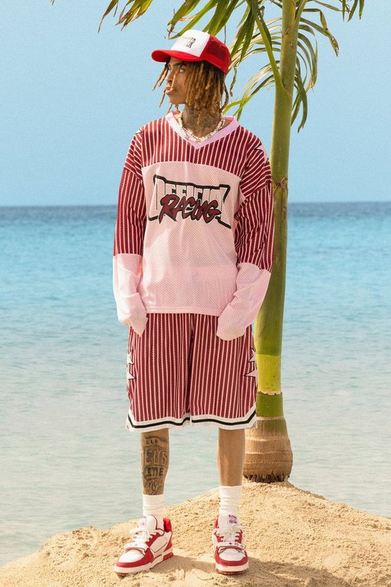 Lockere gestreifte Mesh-Shorts