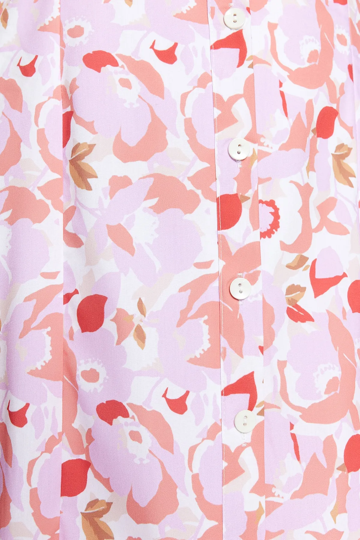 Trendyol Collection  Fliederfarbenes, gewebtes Midi-Hemdkleid mit Ballonärmeln und Blumenmuster TWOSS22EL1125