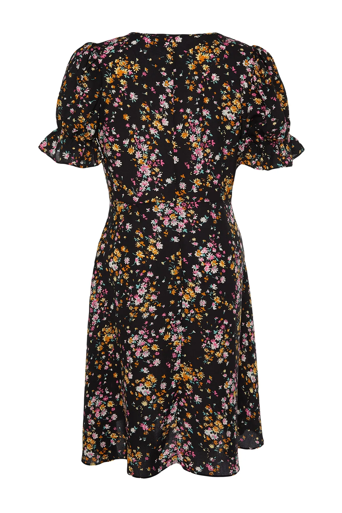 Trendyol Curve  Mehrfarbig gemustertes gewebtes Kleid mit V-Ausschnitt TBBSS22AH0078