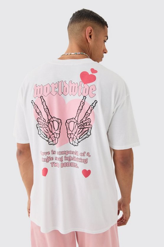Oversize T-Shirt mit Herz Skelett-Print