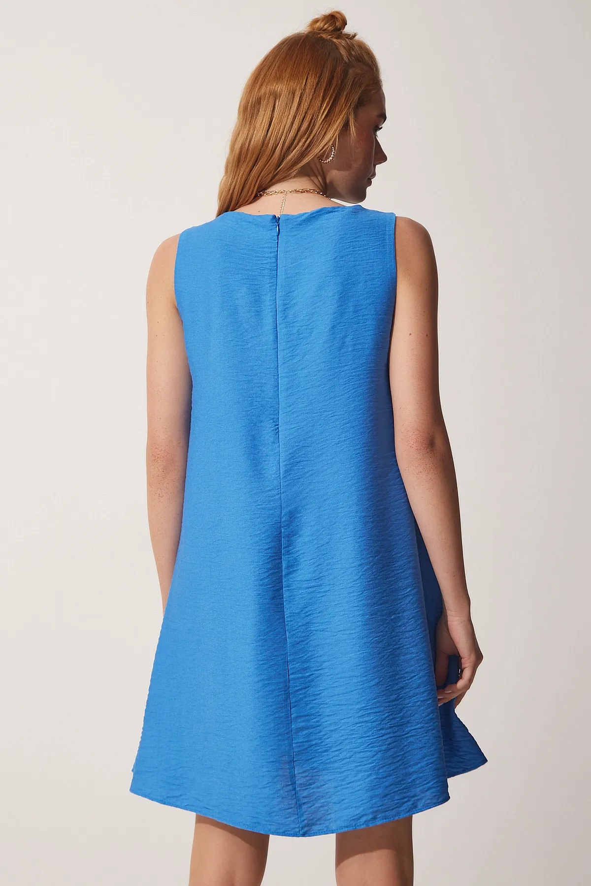 Happiness İstanbul  Indigoblaues Sommer-Glockenkleid aus Webstoff BF00067 für Damen