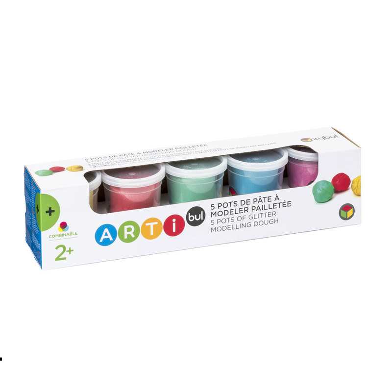 5 pots de pâte à modeler pailletée Oxybul
