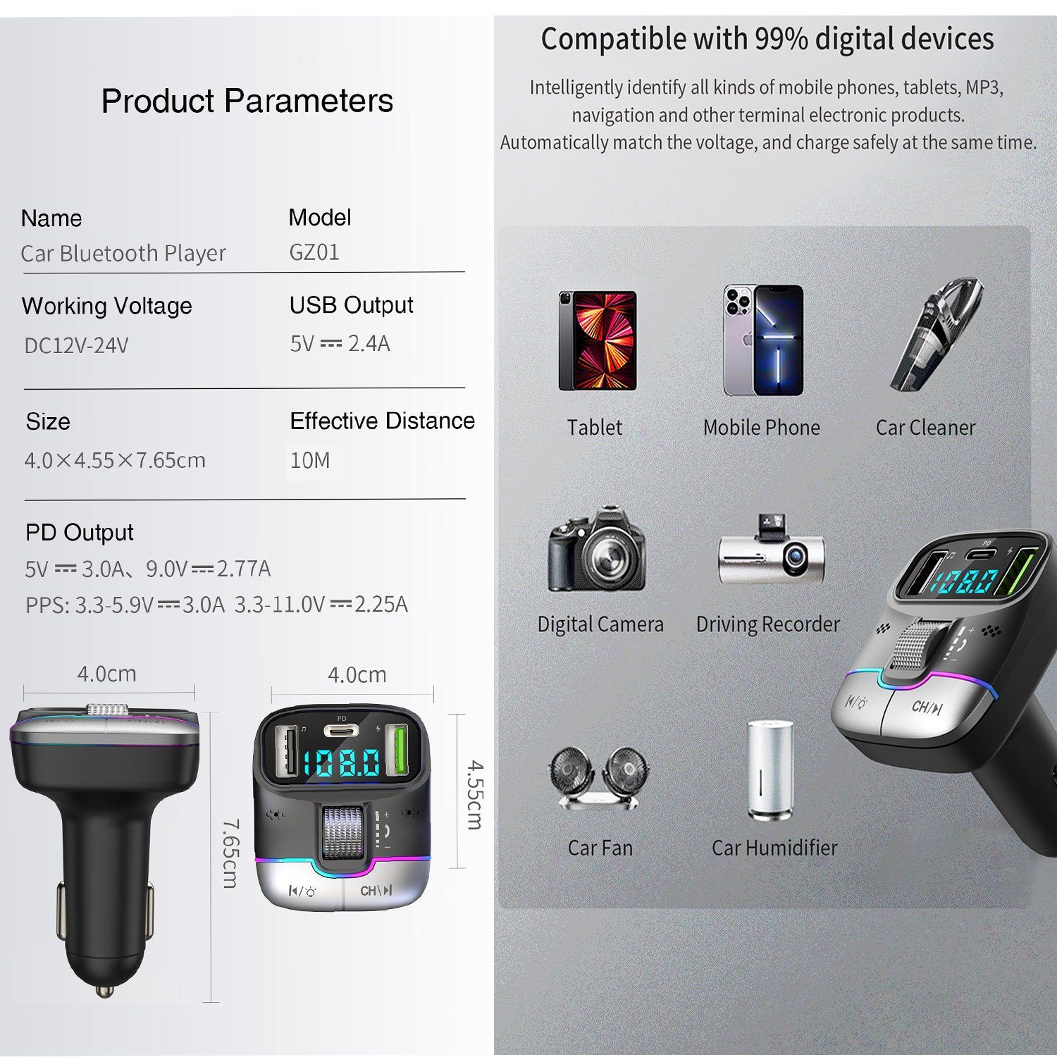 Mutoy Bluetooth 5.3 FM Transmitter für Auto,MP3-Player KFZ-Transmitter 2 Mikrofone, Typ C PD 25W Dual USB Schnell ladegerät Auto, Stärkeres Dual Mic & Bass-Boost