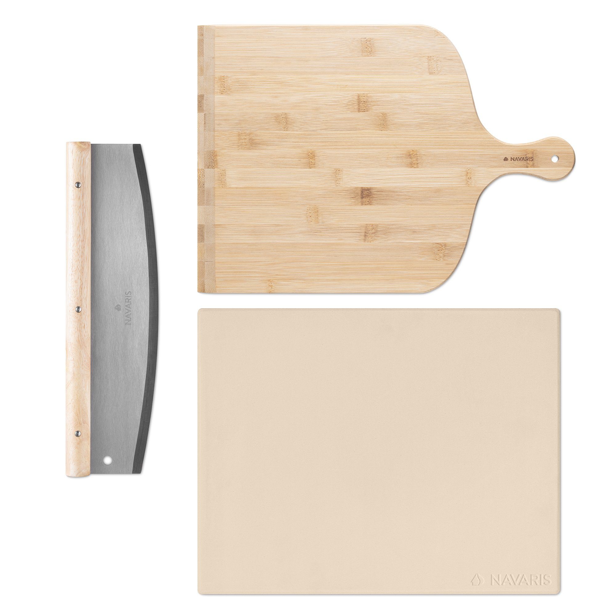 Navaris Pizzastein Pizzastein für Backofen Grill - 38x30cm - mit Zubehör und Rezeptbuch, Korderit-Keramik