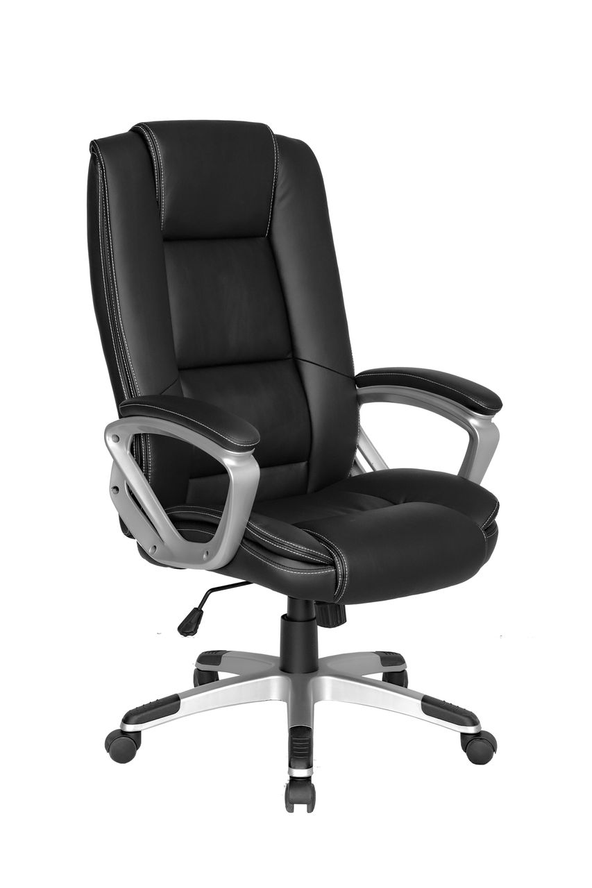 byLiving DEREK-XXL Chefsessel, Kunststoff silberfarben, Kunstleder schwarz