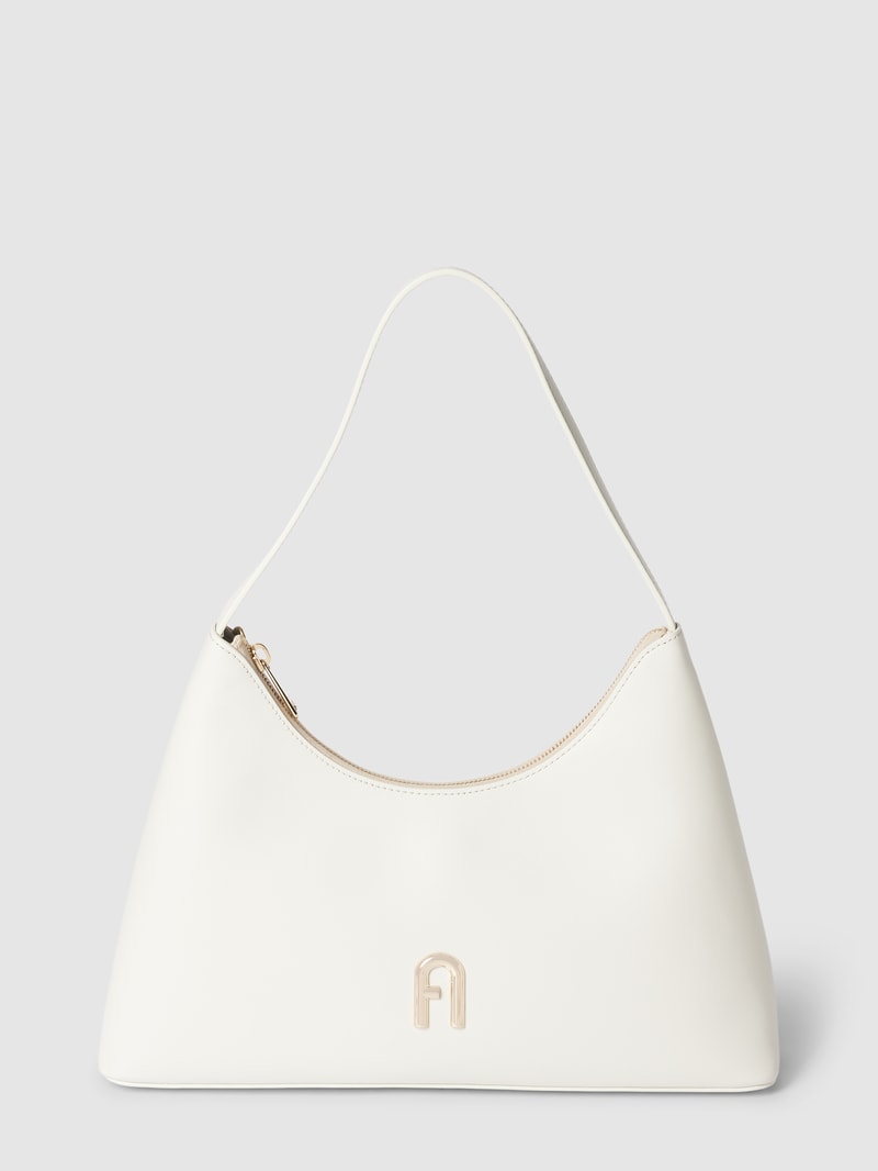 Hobo Bag mit Label-Applikation Modell 'DIAMANTE' in ecru