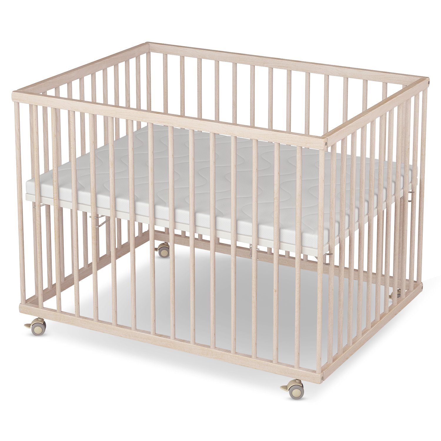 Sämann Laufgitter 75x100 cm mit Matratze - ECO - 3-fach höhenverstellbar -, Laufstall Baby Buche natur