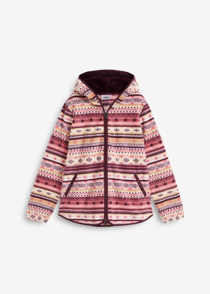 Kapuzen-Fleecejacke mit Norweger-Muster