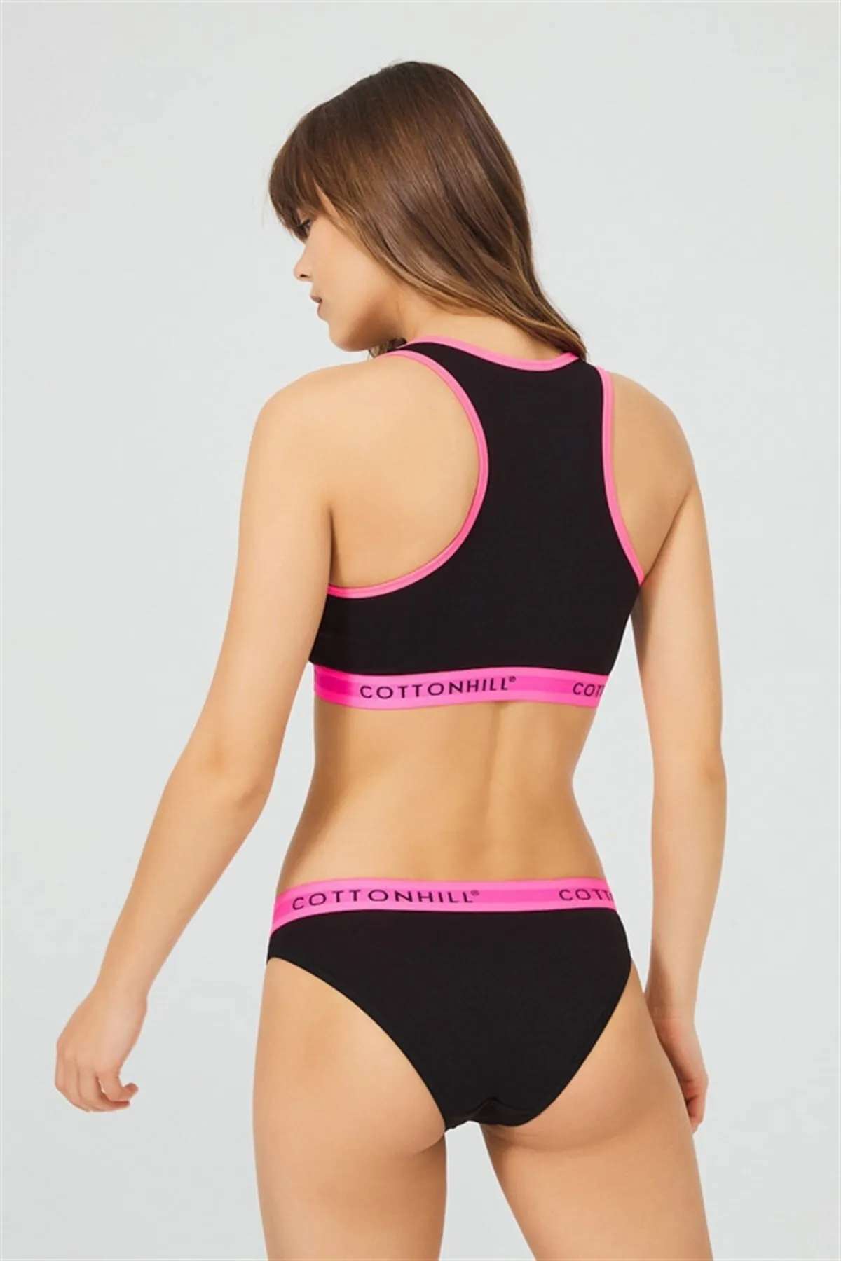 Cottonhill  Schwarzes Basic-Sport-BH-Set aus beschichteter Baumwolle ohne Bügel für Damen