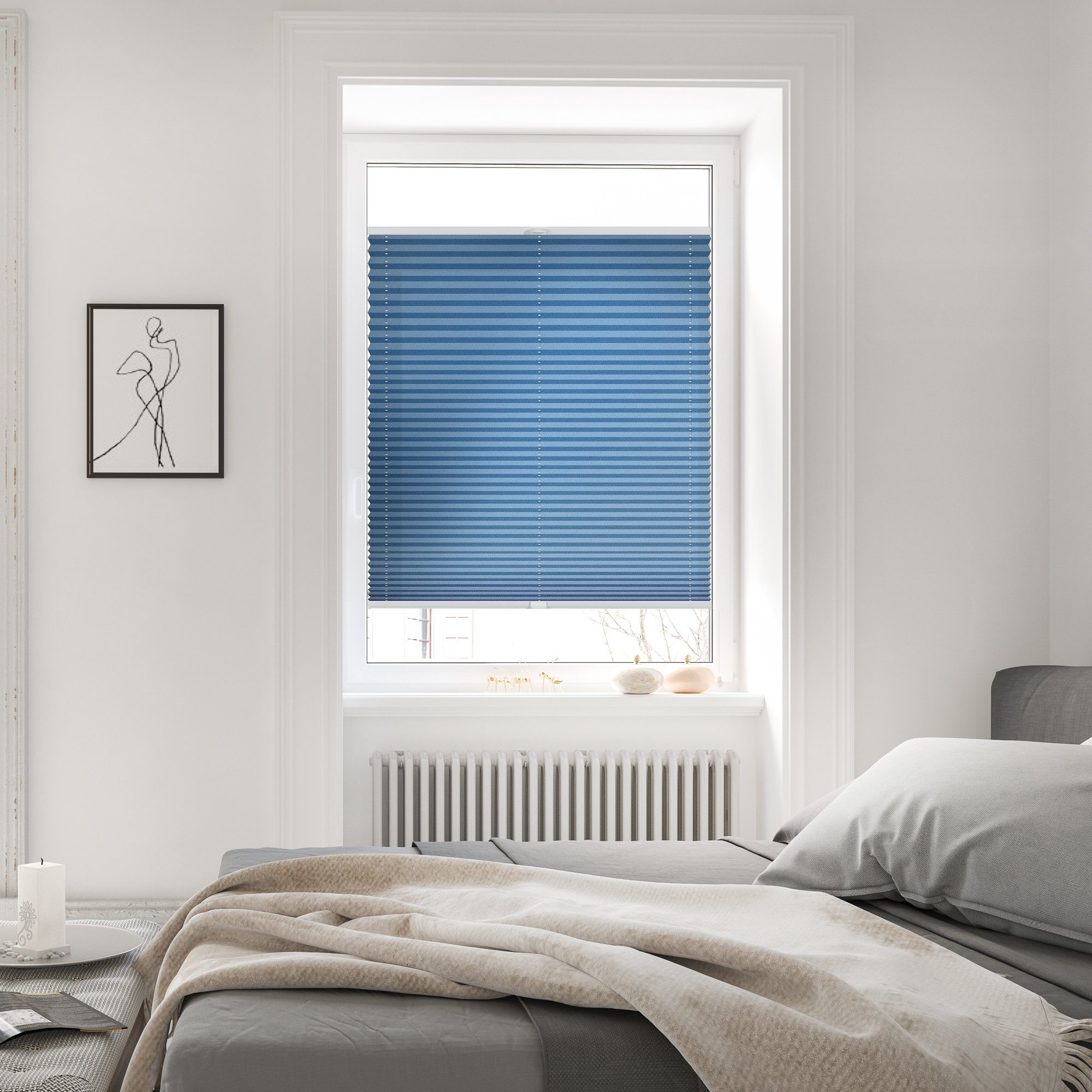Plissee nach Maß Klemmfix, ohne Bohren, verspannt, blickdicht, Hitzeschutz - Hellblau, LICHTBLICK ORIGINAL, blickdicht, inkl. Klemmträger, Klemmbar, klemmen