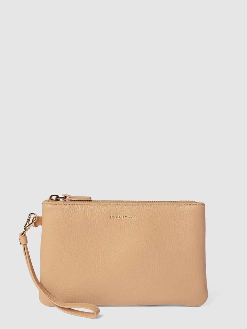 Kosmetiktasche mit Label-Detail Modell 'NEW BEST METALLIC SOFT' in beige