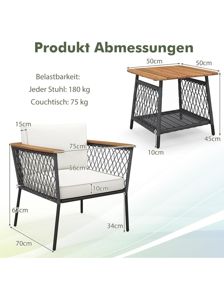 COSTWAY 3 tlg. Gartenmöbel Set in Weiß günstig kaufen onesize