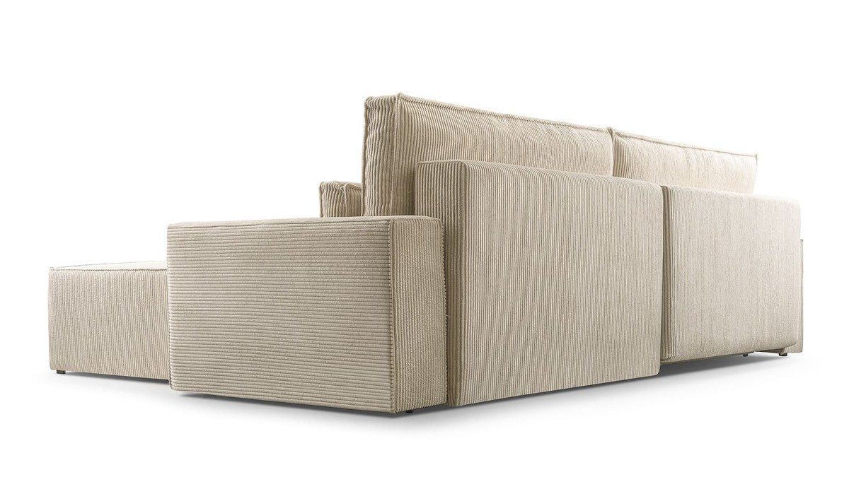 MOEBLO Ecksofa DENVER, Ottomane beidseitig montierbar Couch Cord für Wohnzimmer Schlafsofa Sofagarnitur Sofa Eckcouch L-Form Cordstoff - 297x85x185cm, mit Schlaffunktion und Bettkasten