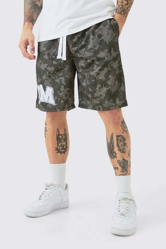 Mesh Basketball-Shorts mit Bm Camouflage Print