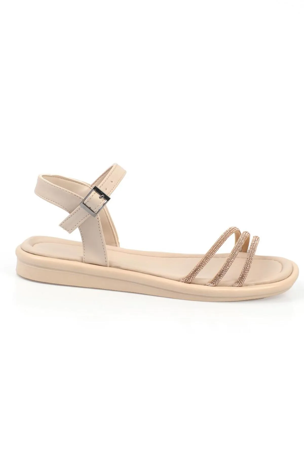 Capone Outfitters  Capone Stone Straped Damensandalen mit flachem Absatz in Beige