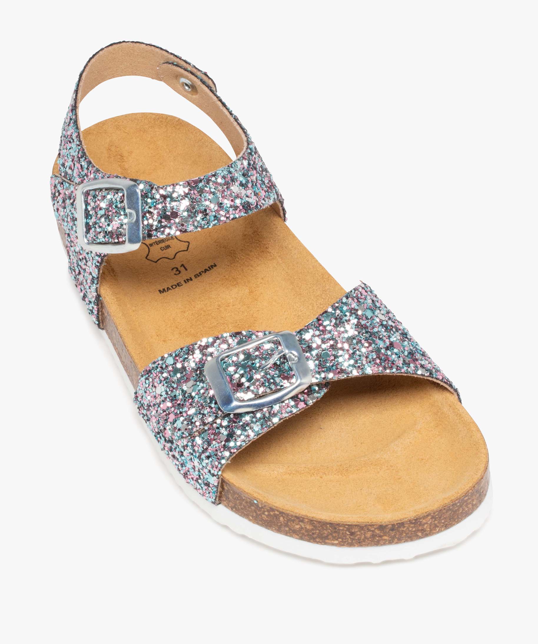 Sandales fille à semelle liège et larges brides à boucle noir | GEMO